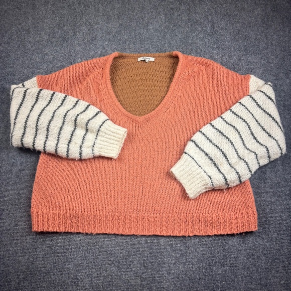 MADEWELL Women’s Balloon-Sleeve Pullover Sweater Colorblock peach/brown - Medium - Picture 2 of 8